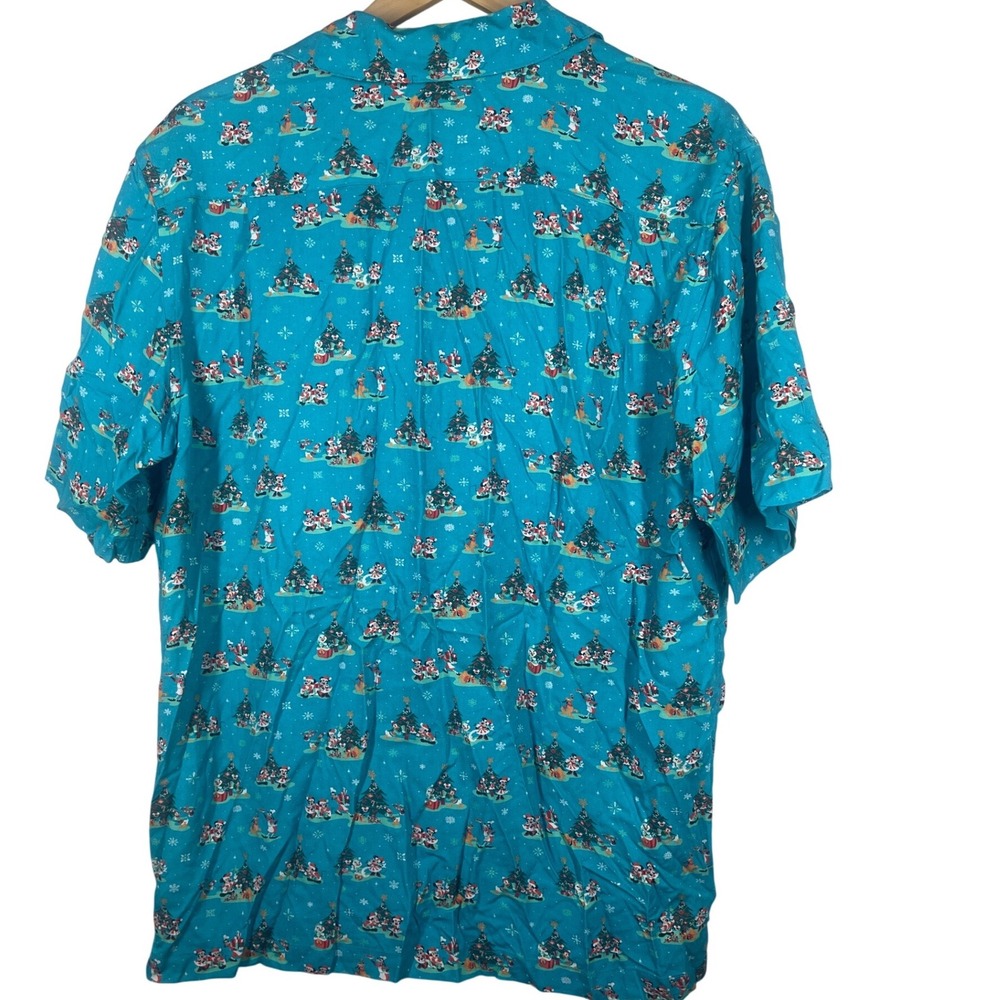 Disney Parks Mickey Mouse Christmas Holiday Teal Button Front Shirt Mens M - Picture 2 of 5